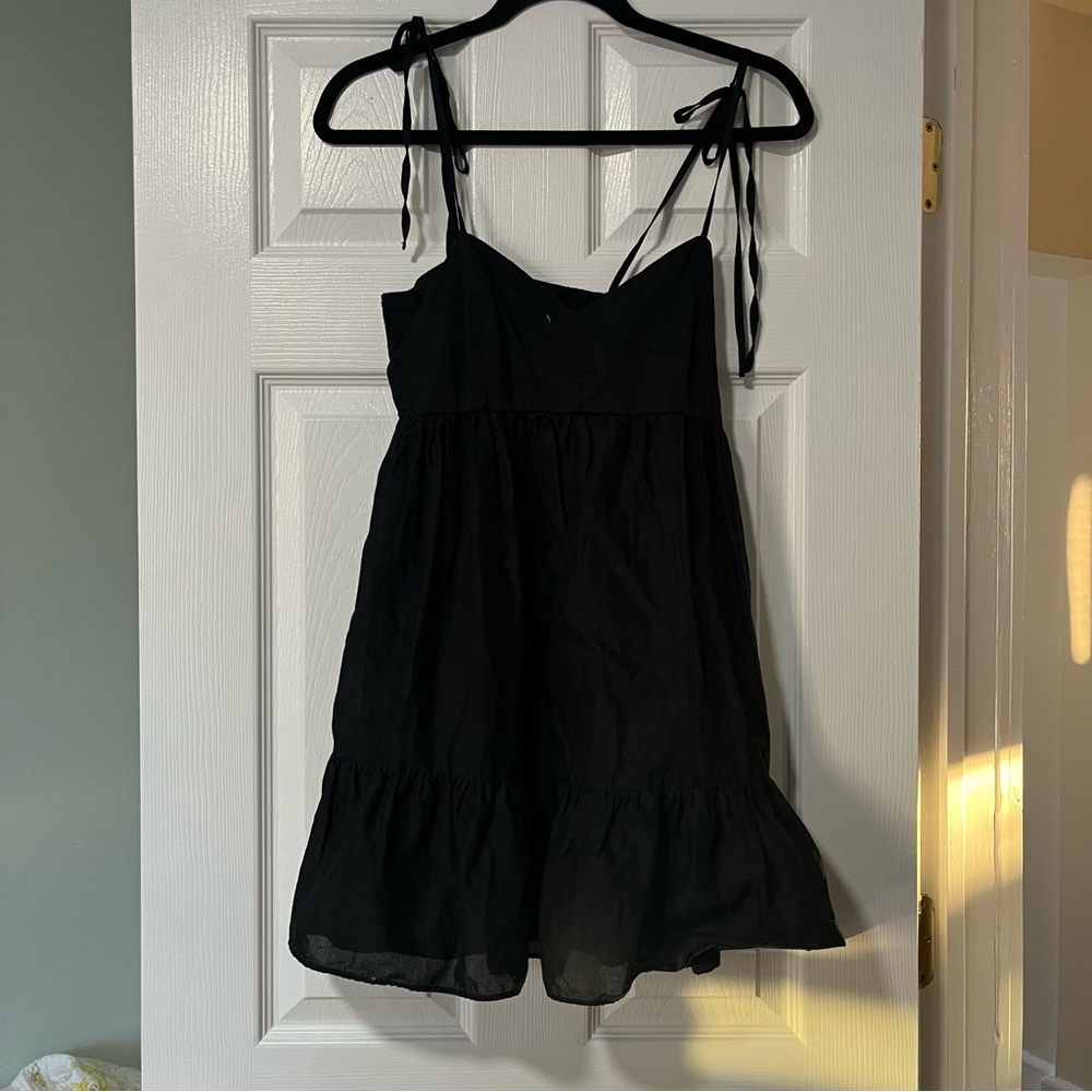 Forever 21 Black Tie Strap Ruffle Tiered Dress